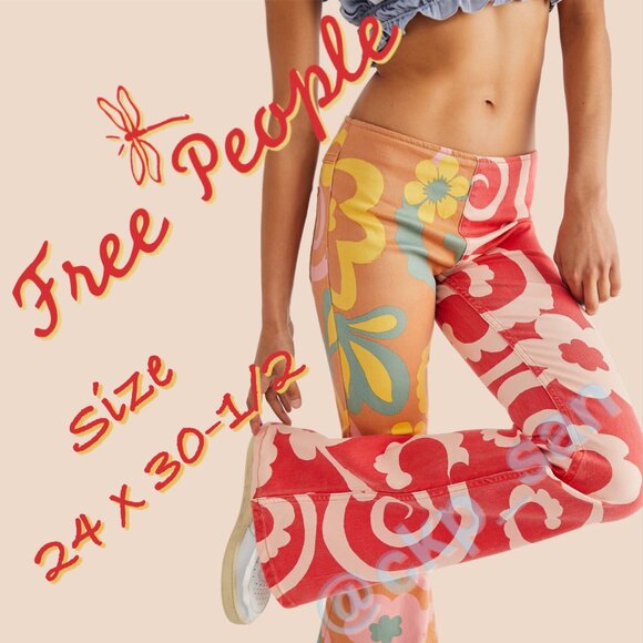 Free People Penny Pull On Colorblock Swirl Bright Combo Sz 24 - Picture 1 of 16